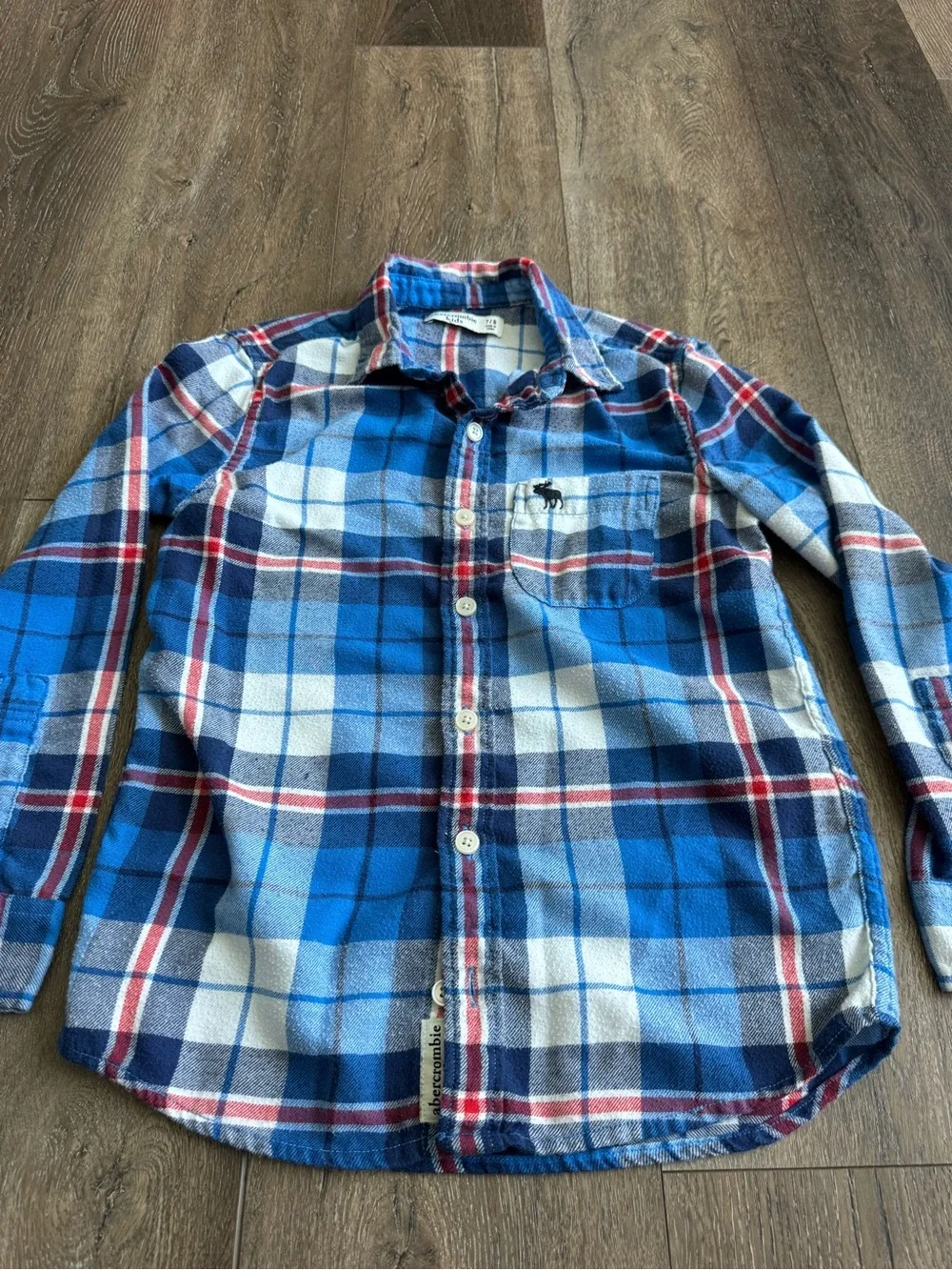Abercrombie & Fitch Blue White Red Plaid Flannel Shirt Boys Size 7/8